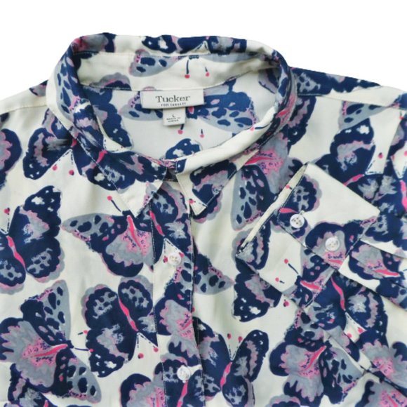 Tucker For Target Butterfly Button Front Blouse Collared Long Sleeve  L - Picture 5 of 7